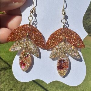Sparkling Gold and Orange Leaf Earrings